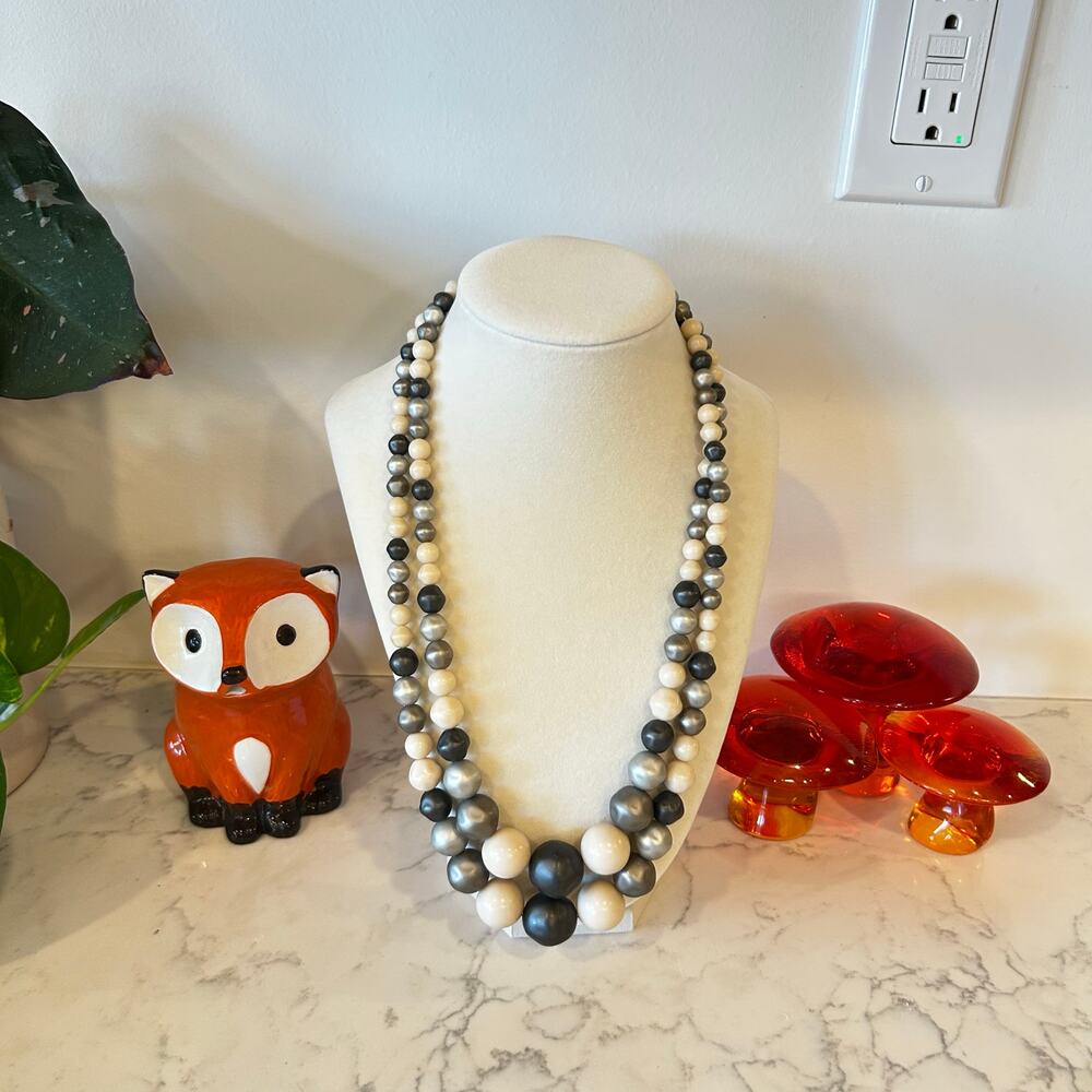 Vintage Gray‎ Cream Double Layer Beaded Necklace